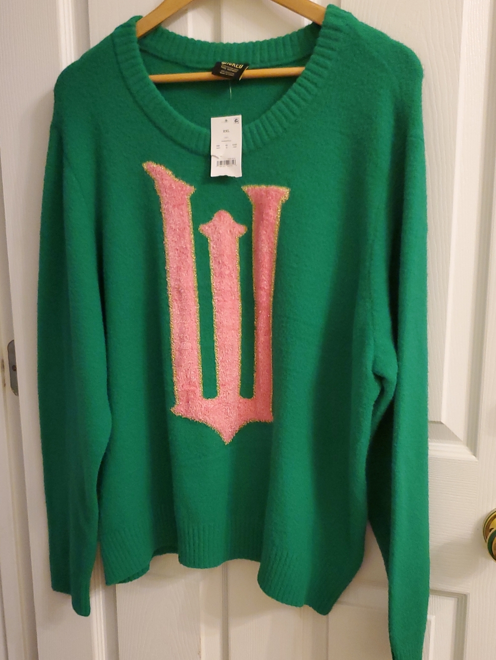 Wickef Green Sweater with Pink Graphic Detail